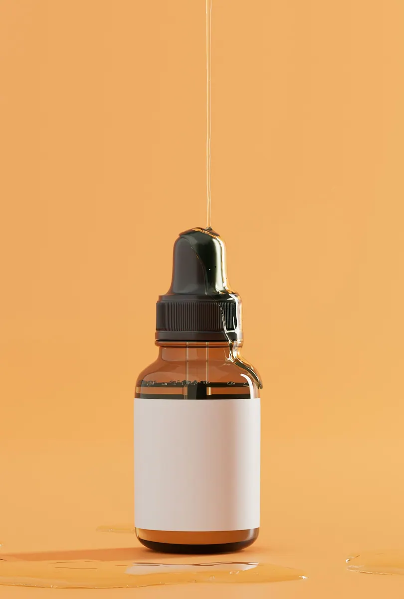 Amber glass dropper bottle of serum